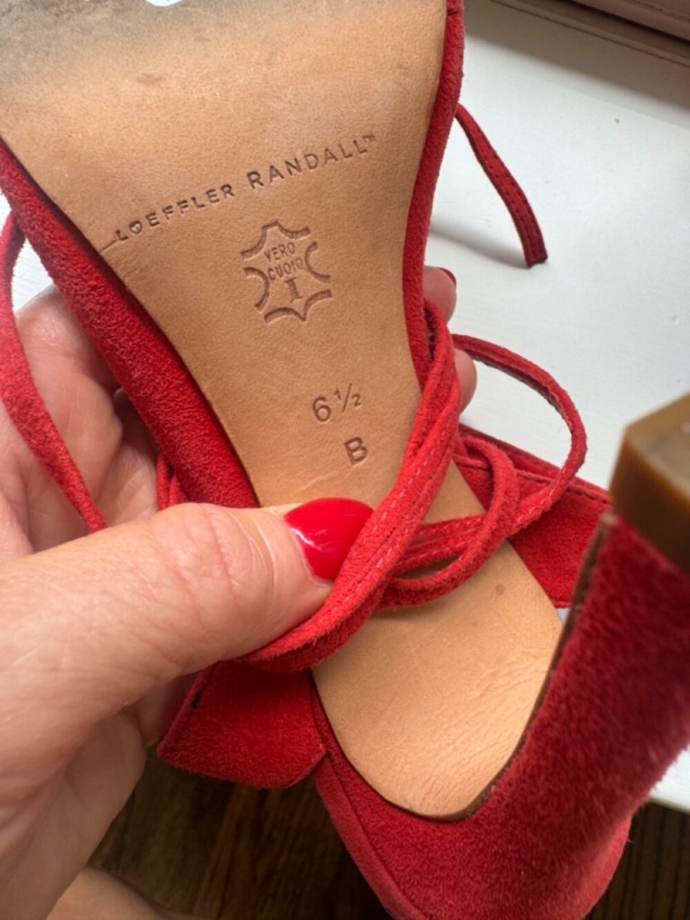 Sexy Red Loeffler Randall Suede Heels Size 6.5 (36.5) - Picture 8 of 8